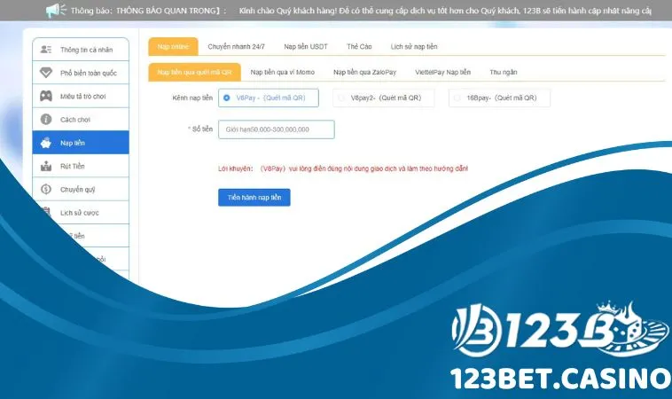 Hướng dẫn chi tiết cách nạp tiền 123B cho tân binh